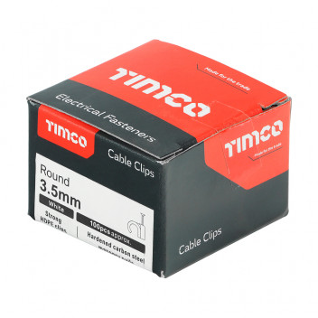 TIMCO ROUND CABLE CLIP WHITE To fit 3.5mm 100 PCS