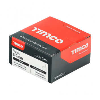 TIMCO ROUND CABLE CLIP WHITE To fit 6.0mm 100 PCS