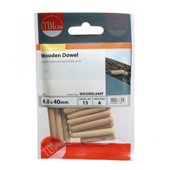 TIMCO WOODEN DOWELS 6.0 x 40 15 PCS