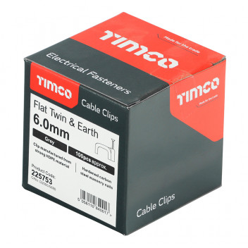TIMCO FLAT TWIN&EARTH CABLE CLIP GRY To fit 6.0mm 100 PCS