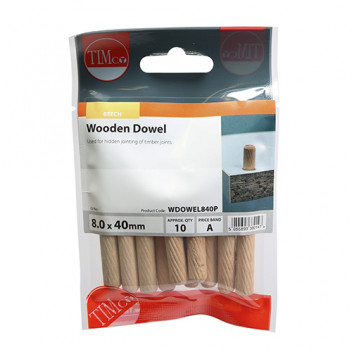 TIMCO WOODEN DOWELS 8.0 x 40 10 PCS