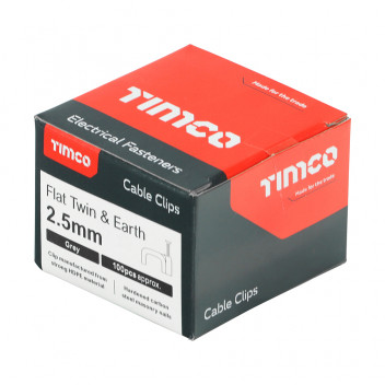 TIMCO FLAT TWIN&EARTH CABLE CLIP GRY To fit 2.5mm 100 PCS